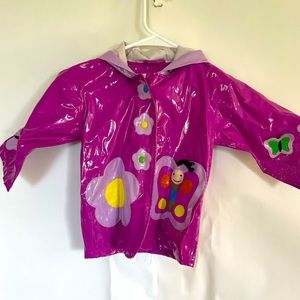 Kidorable rain coat purple with flowers and butterflies